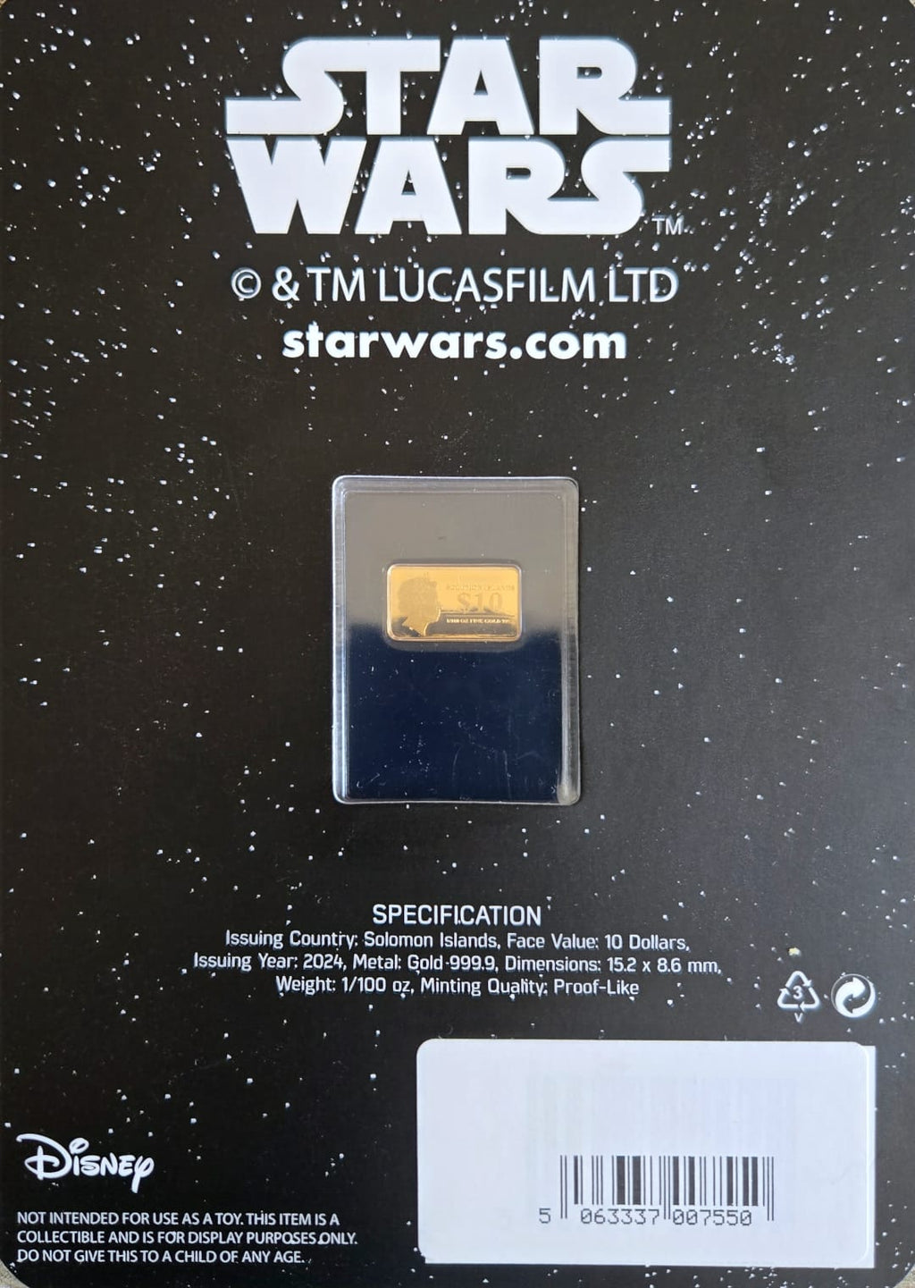 Darth Vader goudstaaf – Disney 100 jaar (1/100 oz)