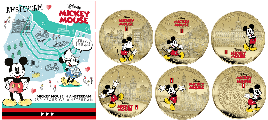 750 ans d'Amsterdam – Mickey Mouse – Coffret exclusif de pièces plaquées or