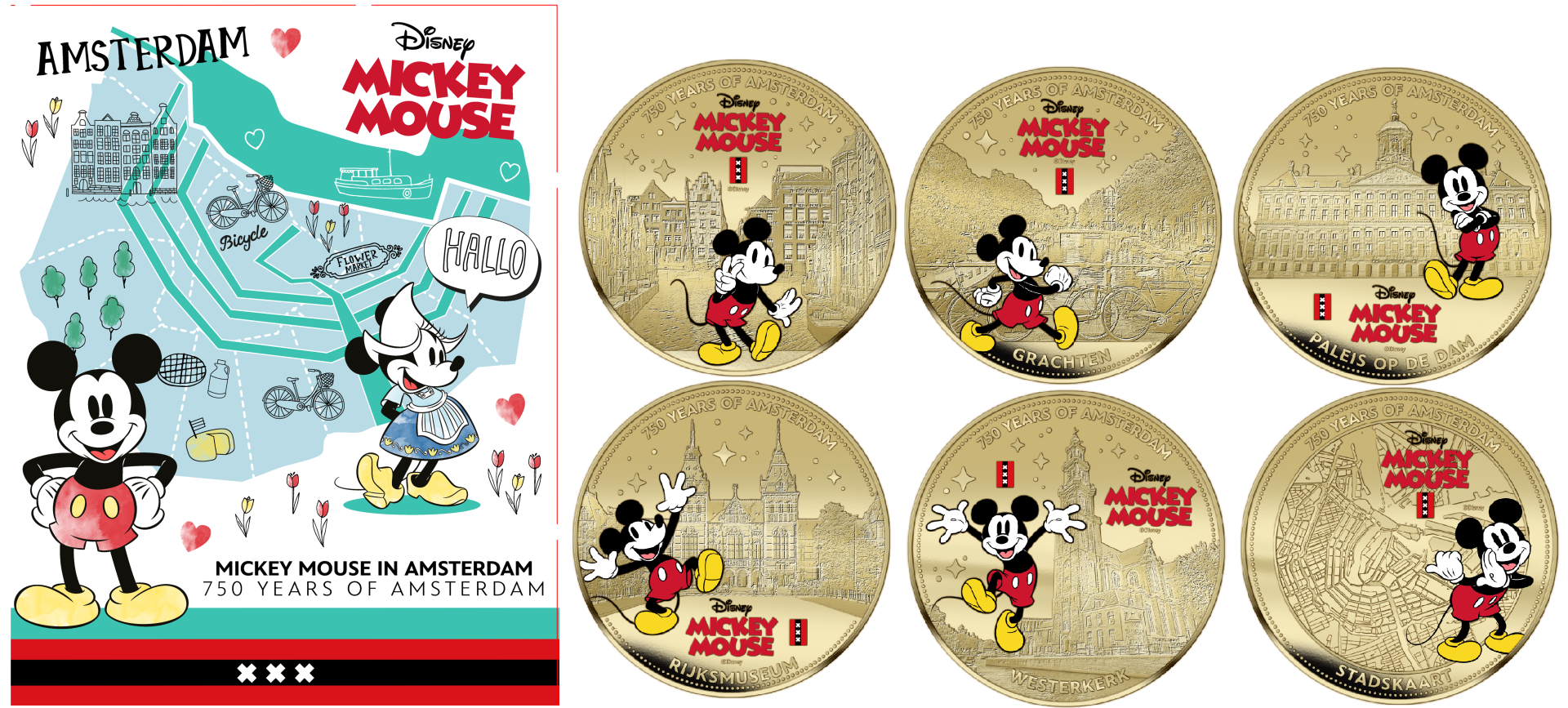750 ans d'Amsterdam – Mickey Mouse – Coffret exclusif de pièces plaquées or