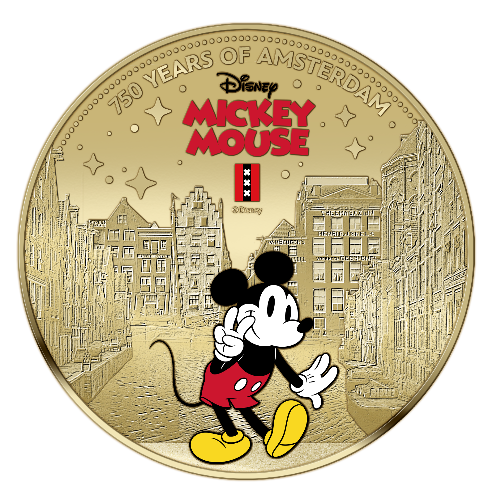 750 ans d'Amsterdam – Mickey Mouse – Coffret exclusif de pièces plaquées or