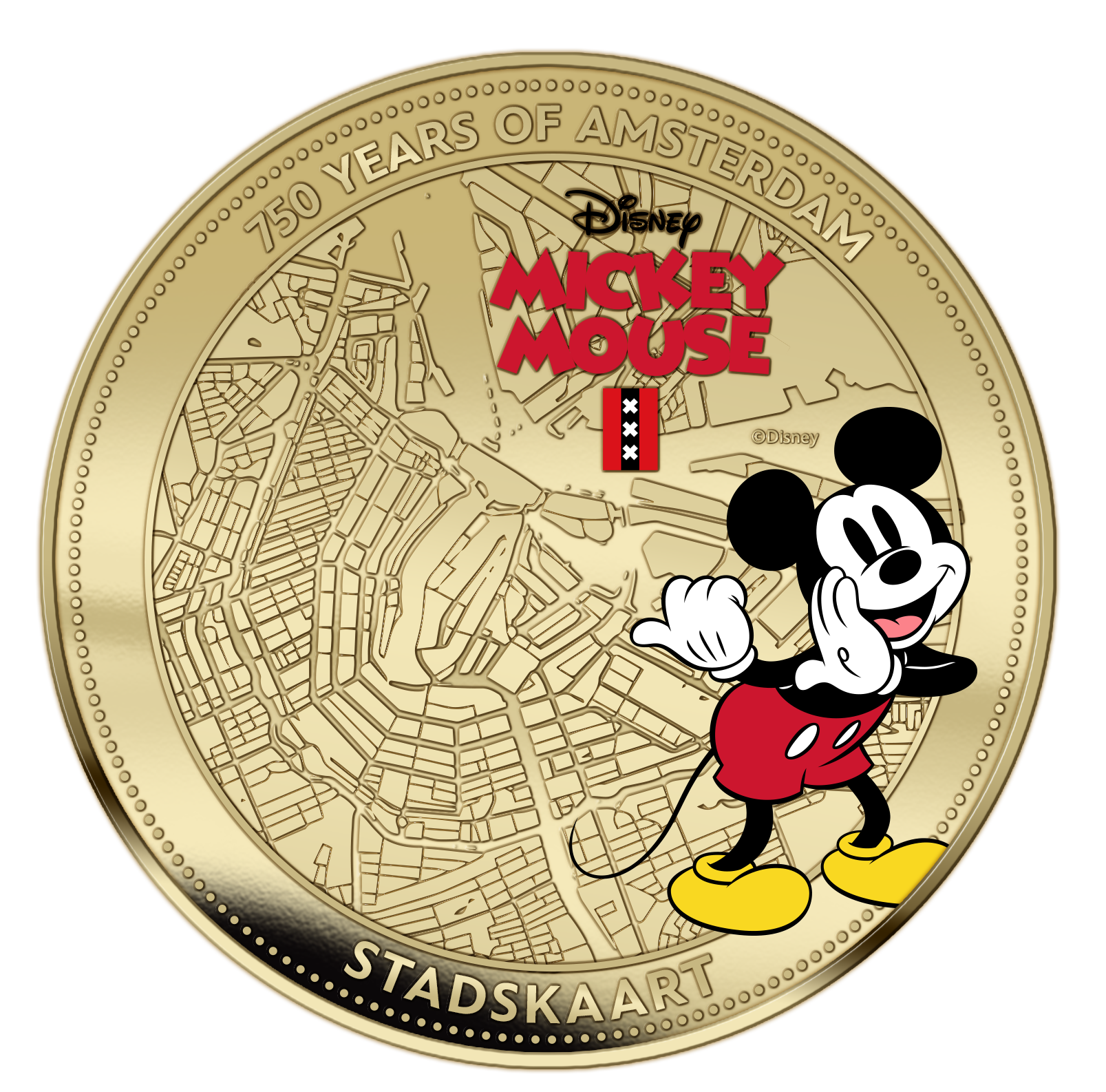 750 ans d'Amsterdam – Mickey Mouse – Coffret exclusif de pièces plaquées or